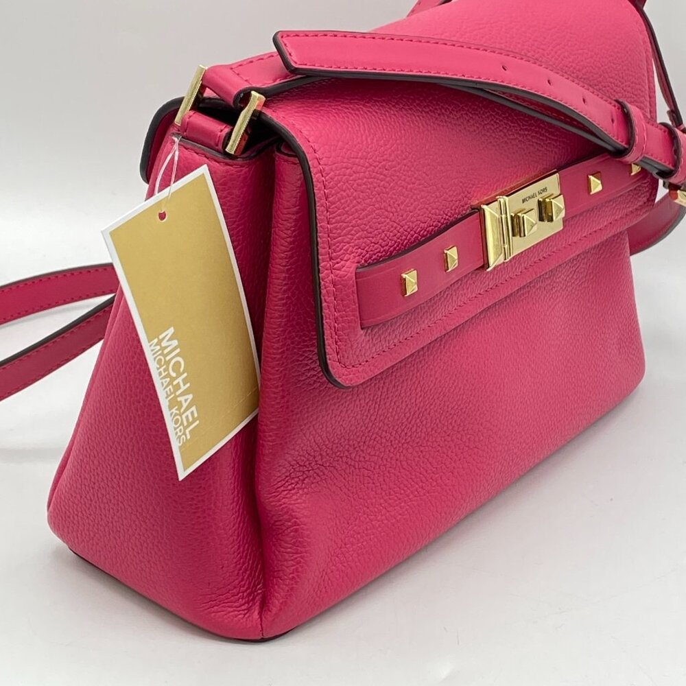 Michael Kors Addison Messenger Bag Women S Electric Pink Leather Crossbody Strap - Picture 3 of 16
